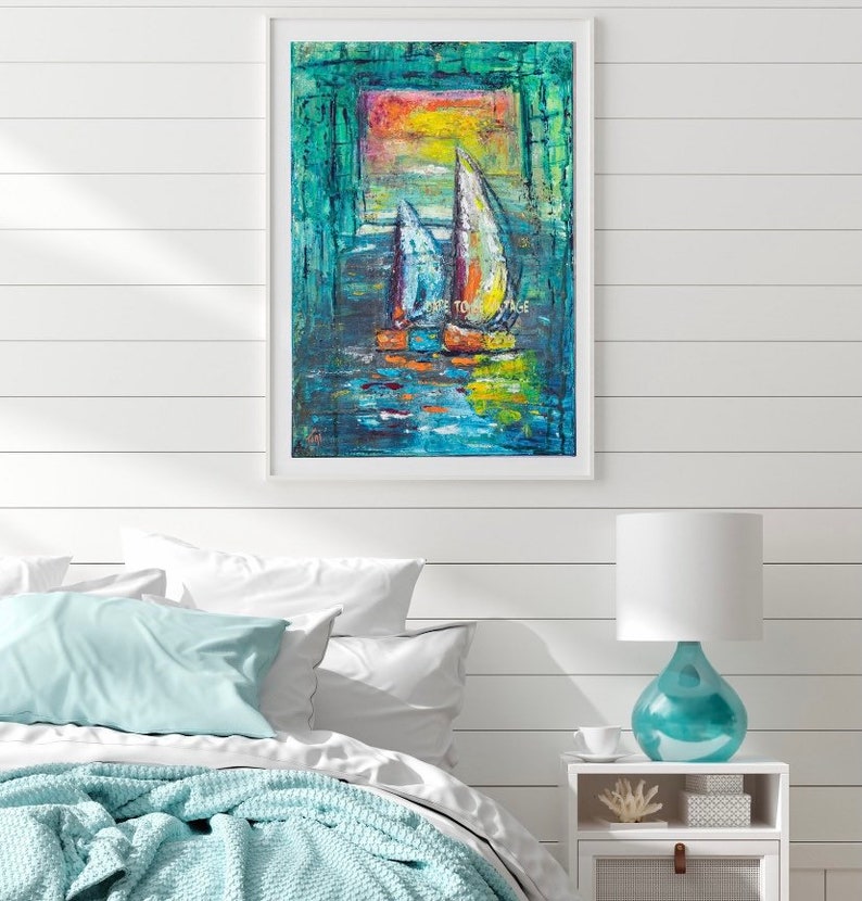 Sailboats Coastal Nautical Canvas Wall Art Print Beach House Art Decor Abstract Sailboat Boathouse Prints Giclée Sailboat Prints image 8