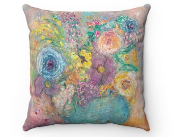 Flowers Art Throw Accent Pillow ~ Soft Color Floral Art Pillows ~ Bouquet of Flowers  ~ Floral Art Accent Pillow ~ Bohemian Floral Interior