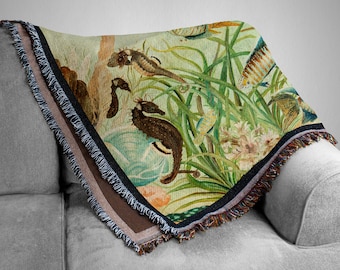 Fish Seahorse Coastal Throw Woven Blanket ~ Beach House Décor ~ Tropical Wall Art ~ Coastal Art Tapestry ~ Vintage Inspired ~ Tropical Fish