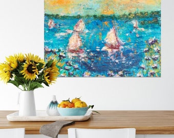 Coastal Sailboat Canvas Print: Abstract Nautical Seascape Art
