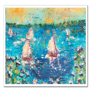 Nautical Boats Seascape Giclée Print Ocean Sail Boat Boathouse Art Abstract Sailboat Beach House Décor Nautical Sailboat Artwork image 3