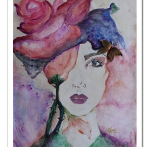 Woman Portrait Floral Wall Art Print Floral Bohemian Art Watercolor Woman Painting Watercolor Painting Women's Flowers Portrait image 3