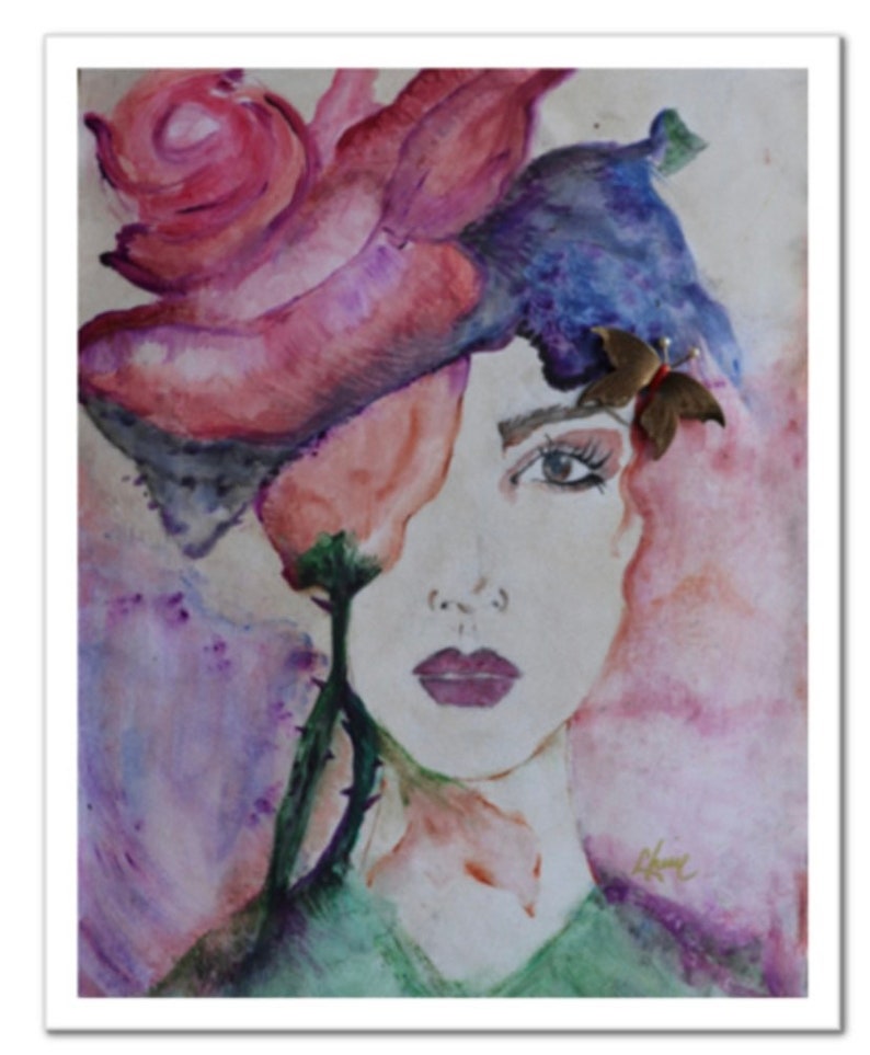 Woman Portrait Floral Wall Art Print Floral Bohemian Art Watercolor Woman Painting Watercolor Painting Women's Flowers Portrait image 3