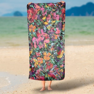 Large Beach Towels Flowers Flower Towels Vintage Floral Art Floral Art Print Bath Towel Abstract Floral Art Vintage Inspired image 1