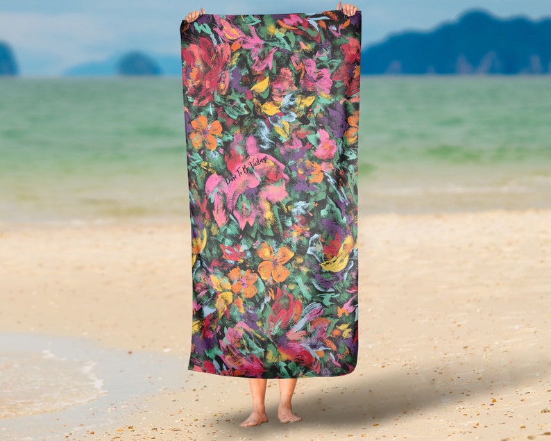 Large Beach Towels Flowers Flower Towels Vintage Floral Art Floral Art Print Bath Towel Abstract Floral Art Vintage Inspired image 1