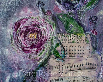 Floral Decoupage Tissue Paper ~ Art Journals, Mixed Media ~ Flowers Music Notes Decoupage Paper ~ Painted Furniture ~ Art Paper DIY Project