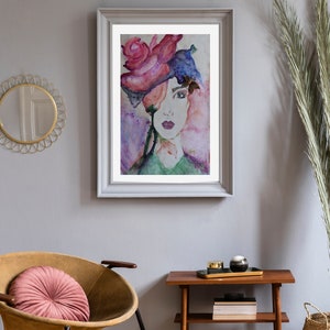 Woman Portrait Floral Wall Art Print Floral Bohemian Art Watercolor Woman Painting Watercolor Painting Women's Flowers Portrait image 1