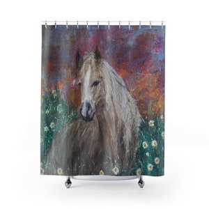 Horse Shower Curtain ~ Horse Flowers Bath Curtain ~ Country Farmhouse Décor ~ Pink Shower Curtain ~ South Western Decor ~ Horse Print