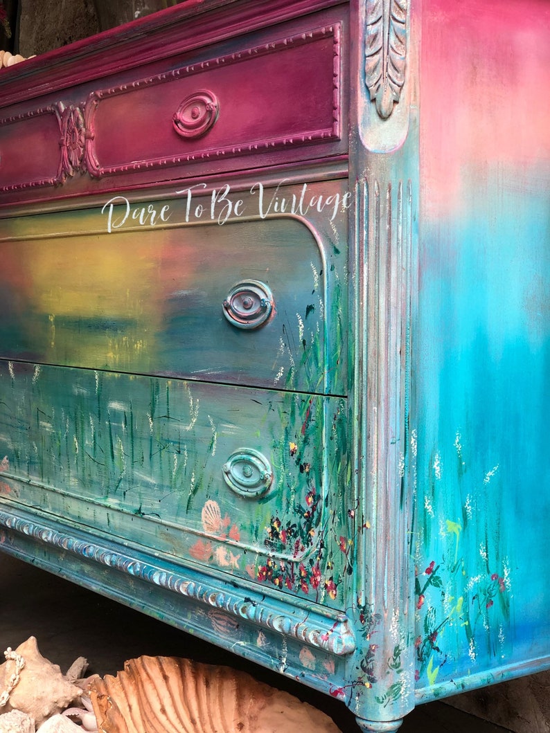 Hand Painted Dresser Seascape Sunset Dresser Painted Furniture Vintage Hand Painted Sunset Dresser Bedroom Furniture Boho Dresser Dressers Armoires Home Living Fontane Physio De