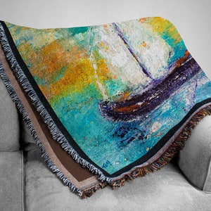 Sail Boat Nautical Woven Blanket Sail Boat Print Throw Blanket Sail Boat Wall Tapestry Sail Boat Wall Art Sail Boat Print Art image 1