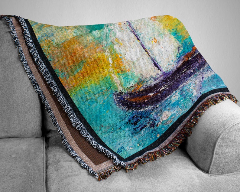 Sail Boat Nautical Woven Blanket Sail Boat Print Throw Blanket Sail Boat Wall Tapestry Sail Boat Wall Art Sail Boat Print Art image 1