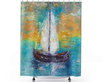 Sailboat Nautical Shower Curtain ~ Colorful Sailboat Bath Curtain ~ Sailboat Art Print  ~ Beach House Shower Curtain ~ Nautical  Curtain