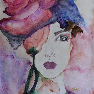 Woman Portrait Floral Wall Art Print Floral Bohemian Art Watercolor Woman Painting Watercolor Painting Women's Flowers Portrait image 2