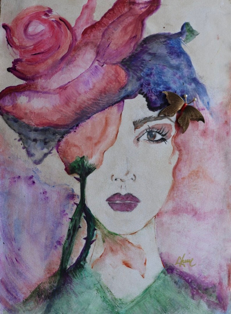 Woman Portrait Floral Wall Art Print Floral Bohemian Art Watercolor Woman Painting Watercolor Painting Women's Flowers Portrait image 2