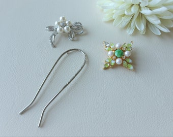 Brooch Converter Hair Pins, Silver Hair Fork