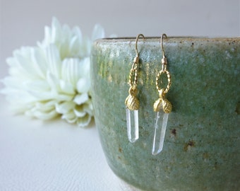 Crystal Point Earrings, Dainty Raw Stone Jewelry, Clear Color Crystal Jewelry