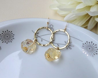 Citrine Dangle Earrings, Gold Citrine Earrings, Open Circle Earrings