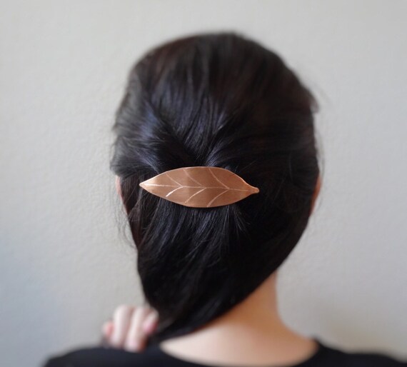 Copper Leaf Barrette, Fall Leaf Hair Clip, Naturalist Gift  display picture 3