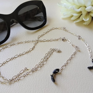 Smoky Quartz Eye Glasses Chain, Silver Eyewear Jewelry, Sunglasses Lanyard