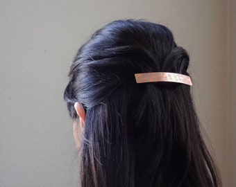 Narrow Floral Hair clip, Hand Stamped Metal Hair Barrette