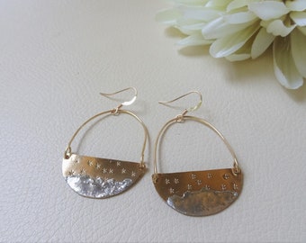 Half Moon Earrings, Gold and Silver Half Circle Earrings, Abstract Jewelry