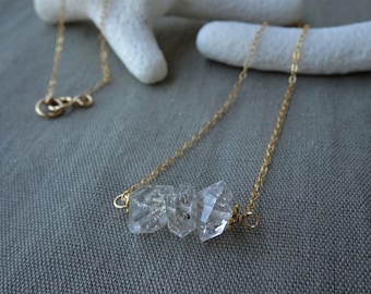 Herkimer Diamond Necklace, Raw Stone Bar Necklace, Gold or Silver