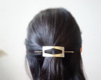 Gold Hair Slide, Brass Hair Cuff, Bun Holder