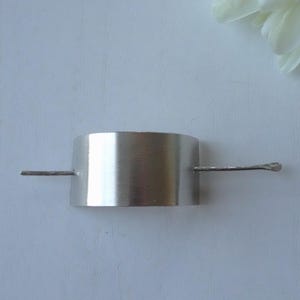 Silver Hair Bun Cuff: Plain Unpolished finish, Minimalist Metal Hair Slide