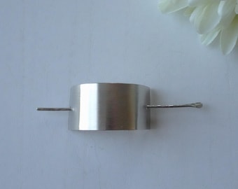 Silver Hair Bun Cuff: Plain Unpolished finish, Minimalist Metal Hair Slide