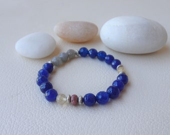 Blue Mala Bracelet, Stretch Gemstone, Bracelet , Labradorite