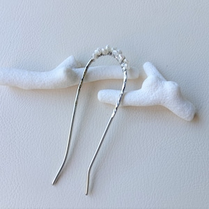 Hammered Nickel Silver Pearl Hair Pin: Rustic Wedding Hair Fork