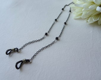 Gunmetal Chain Glasses Lanyard, Glasses Chain with Black Beads