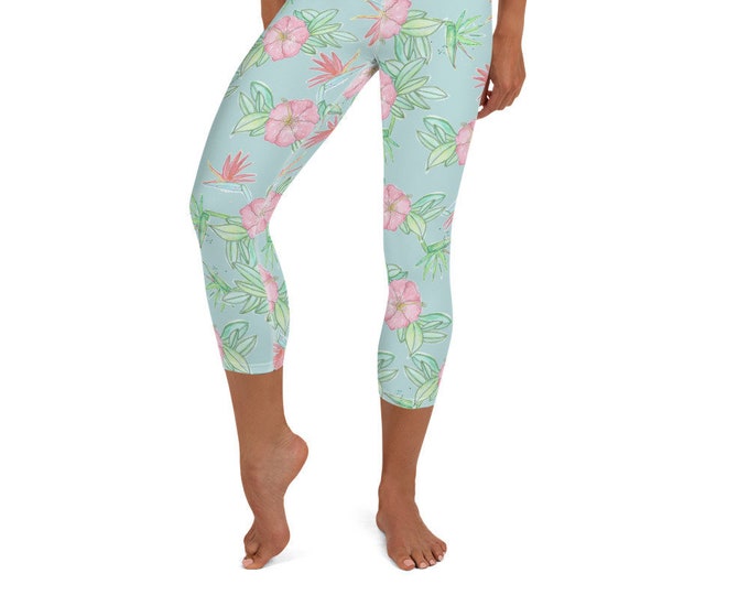 Yoga Capri Leggings Tropical Floral Print