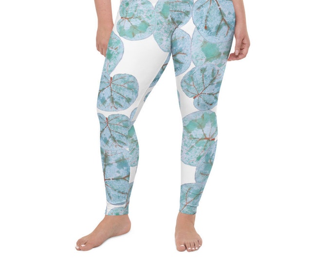 High Waist Plus Size leggings, Sea Grape Print , Tropical Leaves