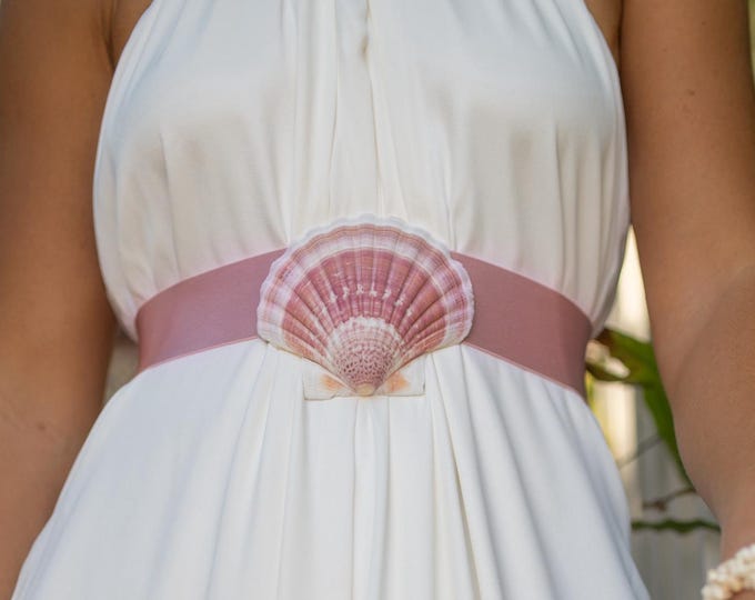 Pink Seashell Bridal Sash, Beach Wedding Dress Belt, Interchangeable Ribbon Accessory