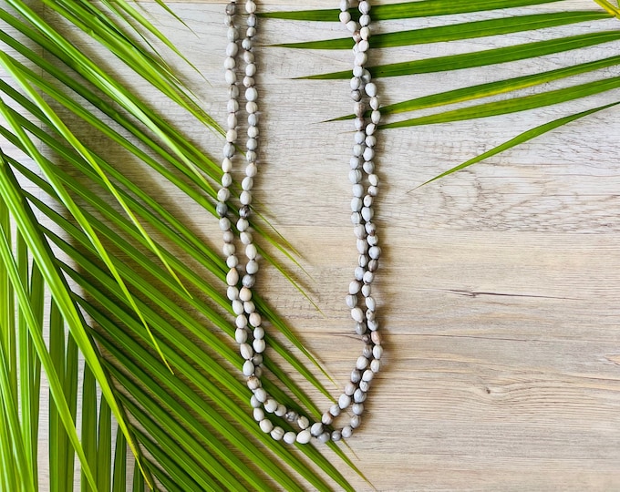 Long Vintage Jobs Tears Beaded Necklace, Beach Wedding Jewelry