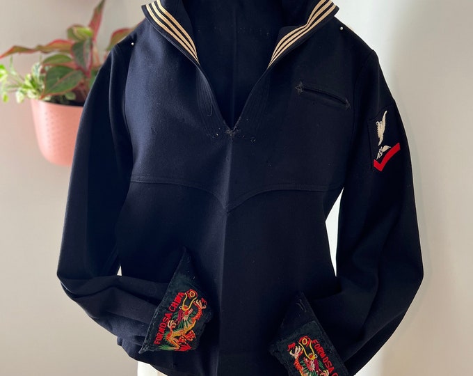 1950s vintage Naval Wool Popover Jacket With Liberty Cuffs, Formosa China Liberty Cuffs , Uniform Cracker Jack