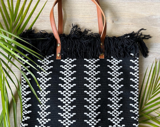 Black and White Boho Fringe Bag