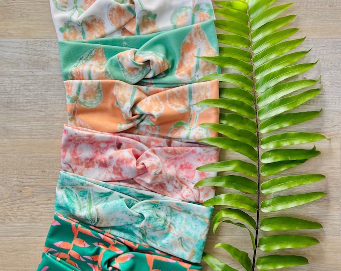 Turban Headband Tropical Prints Made From Organic Cotton, Green, Blue, Orange