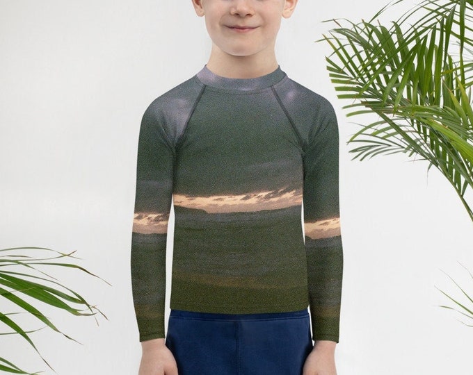 Kids Rash Guard, North Shore Sunset, Boys Bathing Suit, Sun protection