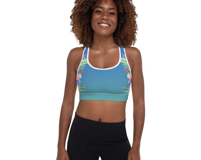 Women's Padded Sports Bra, Hawaiian Print, Tropical Floral Print