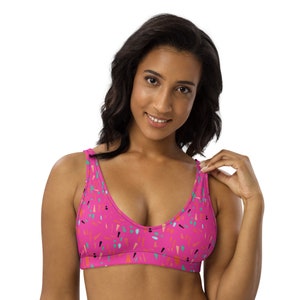 Recycled Padded Bikini Top Hot Pink Abstract Print image 5