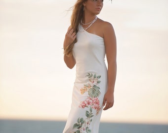 Blush Pink One Shoulder Beach Wedding Dress