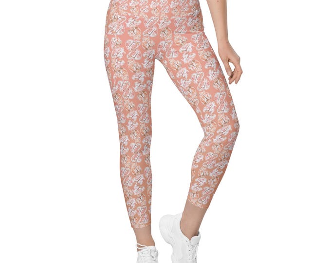 Leggings With Pockets Peach Fuzz Anthurium, Size Inclusive, Plus Size
