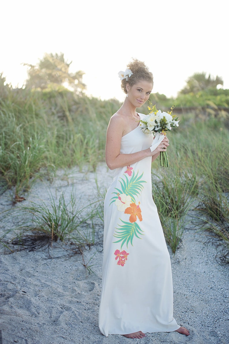 One Shoulder Beach Hawaiian Wedding Dress | Etsy