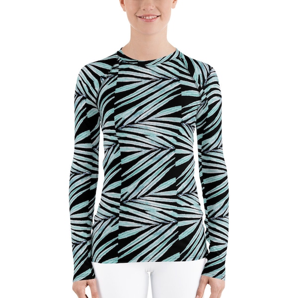 Women's Rash Guard Black Palm Leaf Print