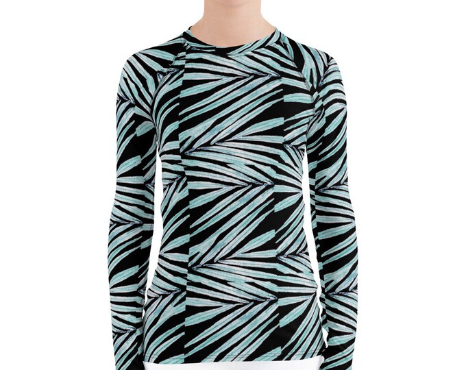 Women's Rash Guard Black Palm Leaf Print