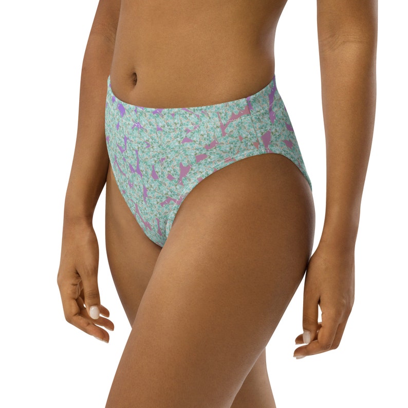 Recycled High-Waisted Bikini Bottom Tropical Leaf Print