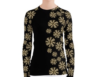 Women&#39;s Rash Guard Black Sea Urchin Print