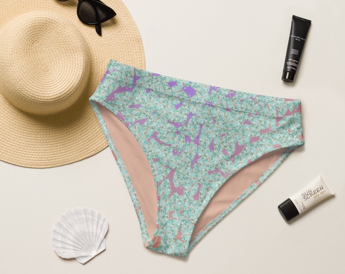 Recycled High-Waisted Bikini Bottom Tropical Leaf Print